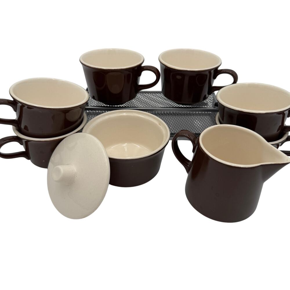Vintage Sugar, Creamer, & 6 Mugs Coffee Cups in Casa Del Sol by Royal (USA)